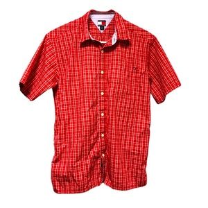 Tommy Hilfiger Polo Short Sleeve Button Down Red and White Shirt - Youth Large